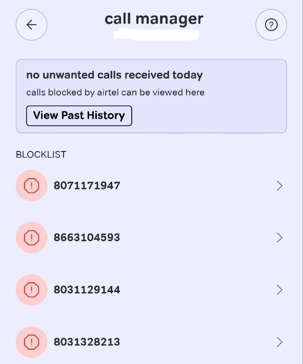 Close-up of a smartphone screen showing a call being actively blocked or the notification of a blocked spam call.
